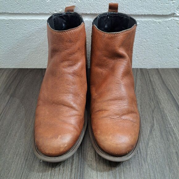 Nine West Casual Ankle Booties Women Brown Leather Slip On Ankle Boots Size 6.5M - Picture 3 of 9